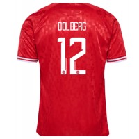 Camisa de Futebol Dinamarca Kasper Dolberg #12 Equipamento Principal Europeu 2024 Manga Curta